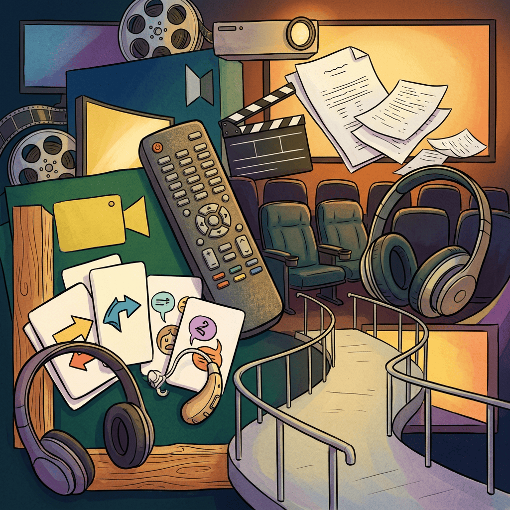 Editorial collage of inclusive media symbols